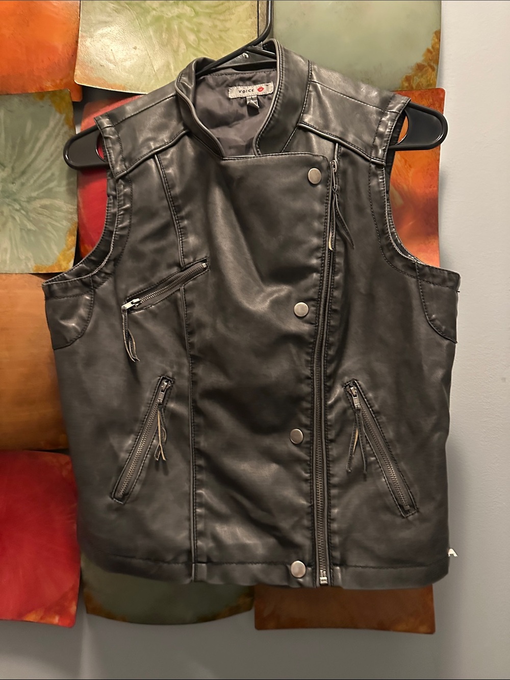 Voice Black Faux Leather Moto Vest